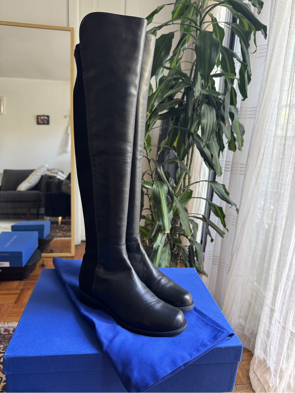 Stuart Weitzman Black Leather Over-the-Knee Boots